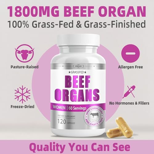 Suplemento de Órganos de Res para Mujeres - Hígado, Corazón, Útero, Ovarios, Riñón y Médula Ósea de Res Alimentada con Pasto, 60 Porciones, 120 - imagen 7