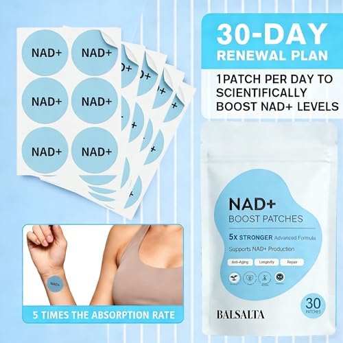 Parches BALSALTA NAD+, Fórmula 5X Más Fuerte para Antienvejecimiento y Bienestar, NMNH, Resveratrol, Vitamina C y CoQ10, 30 Parches para Hombres y - imagen 6