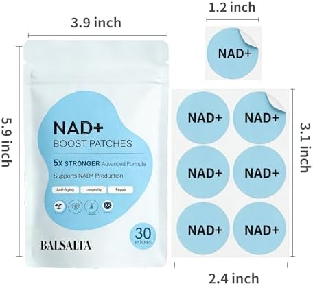 Parches BALSALTA NAD+, Fórmula 5X Más Fuerte para Antienvejecimiento y Bienestar, NMNH, Resveratrol, Vitamina C y CoQ10, 30 Parches para Hombres y - imagen 7