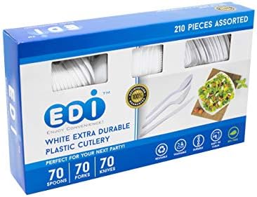 Set de Cubiertos Desechables de Plástico Blanco EDI [210 Piezas] - 70 Tenedores, 70 Cuchillos, 70 Cucharas | Extra Duraderos - imagen 1