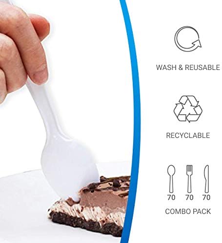 Set de Cubiertos Desechables de Plástico Blanco EDI [210 Piezas] - 70 Tenedores, 70 Cuchillos, 70 Cucharas | Extra Duraderos - imagen 3