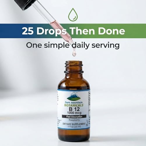 Pure Mountain Botanicals B12 1000 mcg - Complejo B12 - Sabor Natural a Baya - 30 Porciones - Gotas Líquidas Vitaminas - Suplemento Kosher - imagen 4