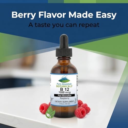 Pure Mountain Botanicals B12 1000 mcg - Complejo B12 - Sabor Natural a Baya - 30 Porciones - Gotas Líquidas Vitaminas - Suplemento Kosher - imagen 5