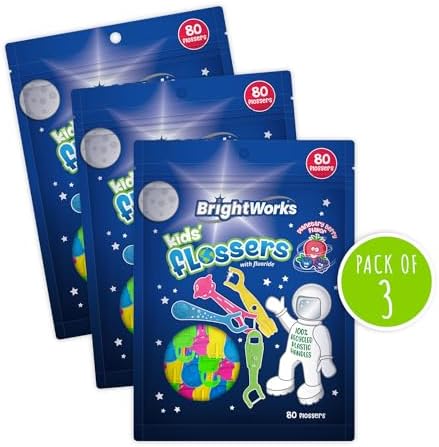 BrightWorks Kids Hilo Dental Divertido Espacial, Sabor Mezcla de Berries [240 Palillos de Hilo] Formas Coloridas: Astronauta, Cohete, OVNI, Tierra. - imagen 2