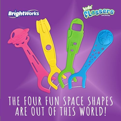 BrightWorks Kids Hilo Dental Divertido Espacial, Sabor Mezcla de Berries [240 Palillos de Hilo] Formas Coloridas: Astronauta, Cohete, OVNI, Tierra. - imagen 5