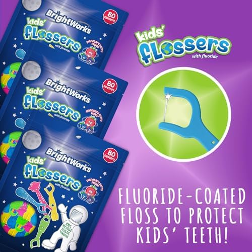 BrightWorks Kids Hilo Dental Divertido Espacial, Sabor Mezcla de Berries [240 Palillos de Hilo] Formas Coloridas: Astronauta, Cohete, OVNI, Tierra. - imagen 6