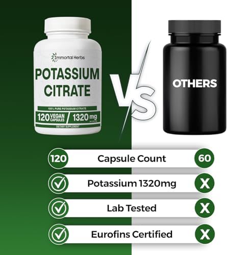Suplemento de Citrato de Potasio Immortal Herbs 1320mg, Polvo de Alta Absorción, 120 Cápsulas Veganas, Suplementos de Potasio No GMO y Sin Gluten - imagen 4