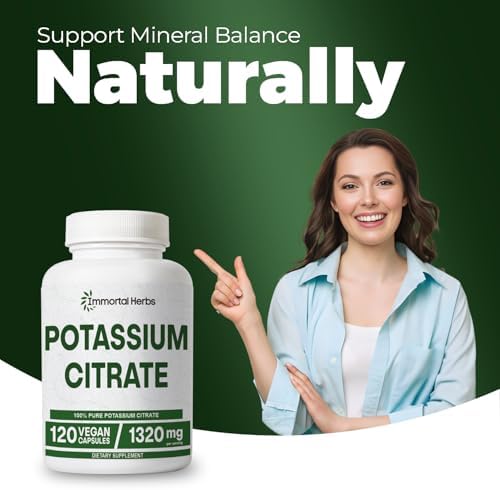 Suplemento de Citrato de Potasio Immortal Herbs 1320mg, Polvo de Alta Absorción, 120 Cápsulas Veganas, Suplementos de Potasio No GMO y Sin Gluten - imagen 7