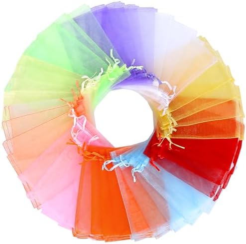 Bolsitas de Organza Transparentes Angooni 200PCS con Cierre de Cordón, 4x6 Pulgadas para Joyas en Bodas, Fiestas y Festivales (10 Colores) - imagen 1