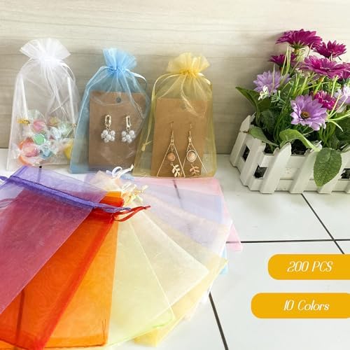 Bolsitas de Organza Transparentes Angooni 200PCS con Cierre de Cordón, 4x6 Pulgadas para Joyas en Bodas, Fiestas y Festivales (10 Colores) - imagen 6