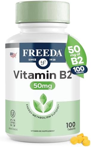 Tabletas de Riboflavina Vitamina B2 FREEDA – 50mg – Dosis Optimizada para Energía y Soporte del Sistema Nervioso – Kosher, Vegano, GF – Suplemento de - imagen 1