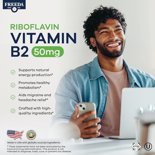 Tabletas de Riboflavina Vitamina B2 FREEDA – 50mg – Dosis Optimizada para Energía y Soporte del Sistema Nervioso – Kosher, Vegano, GF – Suplemento de - imagen 2