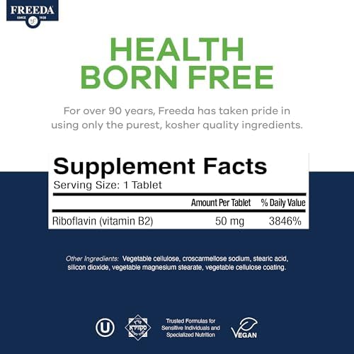 Tabletas de Riboflavina Vitamina B2 FREEDA – 50mg – Dosis Optimizada para Energía y Soporte del Sistema Nervioso – Kosher, Vegano, GF – Suplemento de - imagen 3