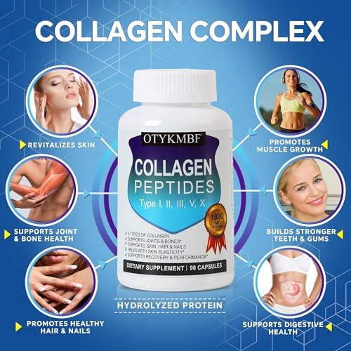 OTYKMBF Píldoras de Colágeno Múltiple 1800mg, Tipos I, II, III, V, X - Complejo de Colágeno Hidrolizado para Piel, Articulaciones, Cabello y Uñas, 90 - imagen 3