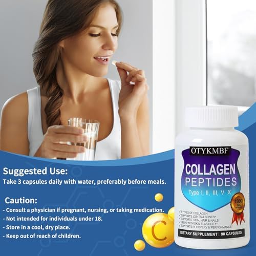 OTYKMBF Píldoras de Colágeno Múltiple 1800mg, Tipos I, II, III, V, X - Complejo de Colágeno Hidrolizado para Piel, Articulaciones, Cabello y Uñas, 90 - imagen 5