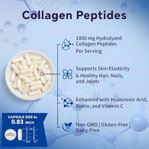 OTYKMBF Píldoras de Colágeno Múltiple 1800mg, Tipos I, II, III, V, X - Complejo de Colágeno Hidrolizado para Piel, Articulaciones, Cabello y Uñas, 90 - imagen 6