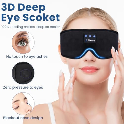 Máscara de Sueño 3D con Auriculares Bluetooth, Auriculares Inalámbricos para Dormir, Máscara de Ojos con Altavoces Ultra Delgados para Hombres y - imagen 2