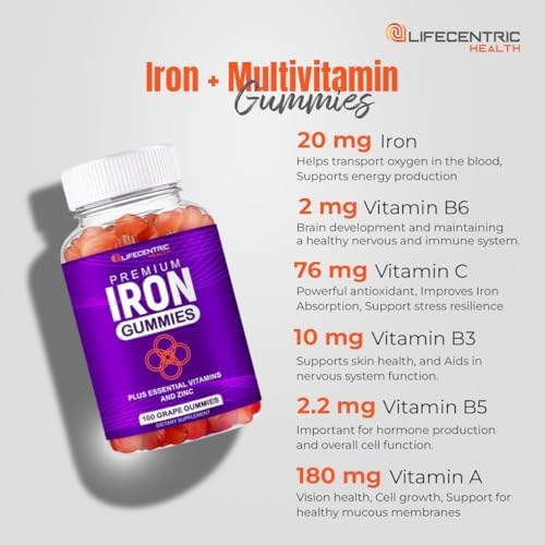 Gomitas de Hierro LifeCentricHealth | Gomitas Veganas Sin Gluten con Biotina, Zinc, Vitamina B y Ácido Fólico para Mujeres y Hombres - imagen 7