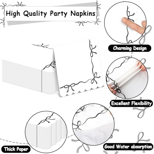 Decoraciones de Fiesta de 96 Piezas en Negro y Blanco con Lazos - Platos de Papel, Servilletas y Artículos para Cumpleaños, Boda, Baby Shower y Más, - imagen 4