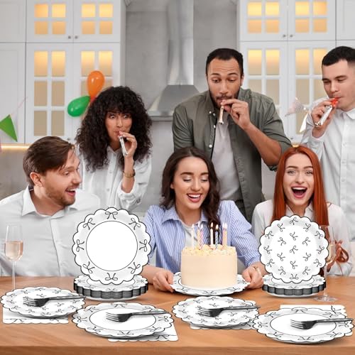 Decoraciones de Fiesta de 96 Piezas en Negro y Blanco con Lazos - Platos de Papel, Servilletas y Artículos para Cumpleaños, Boda, Baby Shower y Más, - imagen 6