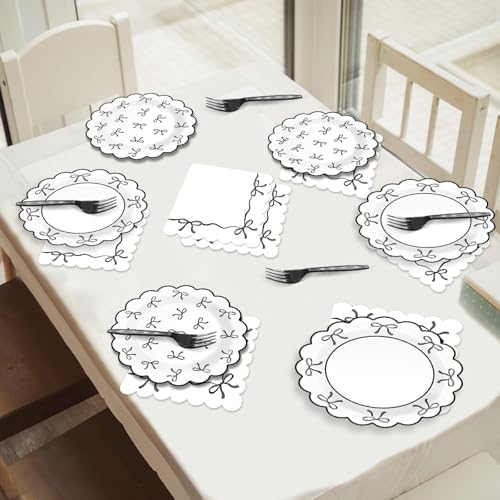 Decoraciones de Fiesta de 96 Piezas en Negro y Blanco con Lazos - Platos de Papel, Servilletas y Artículos para Cumpleaños, Boda, Baby Shower y Más, - imagen 7