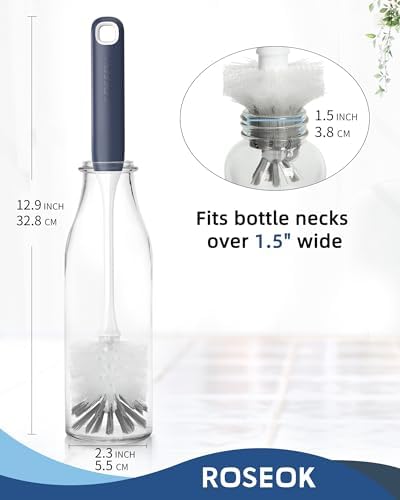 Cepillo de Mango Largo ROSEOK para Botellas, Cepillo Flexible para Limpiar Vasos de Milkshake y Botellas Deportivas, Azul Marino, Paquete de 2 - imagen 2