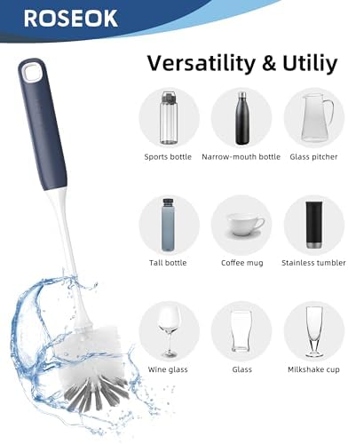 Cepillo de Mango Largo ROSEOK para Botellas, Cepillo Flexible para Limpiar Vasos de Milkshake y Botellas Deportivas, Azul Marino, Paquete de 2 - imagen 3