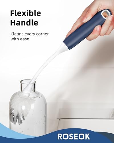 Cepillo de Mango Largo ROSEOK para Botellas, Cepillo Flexible para Limpiar Vasos de Milkshake y Botellas Deportivas, Azul Marino, Paquete de 2 - imagen 4