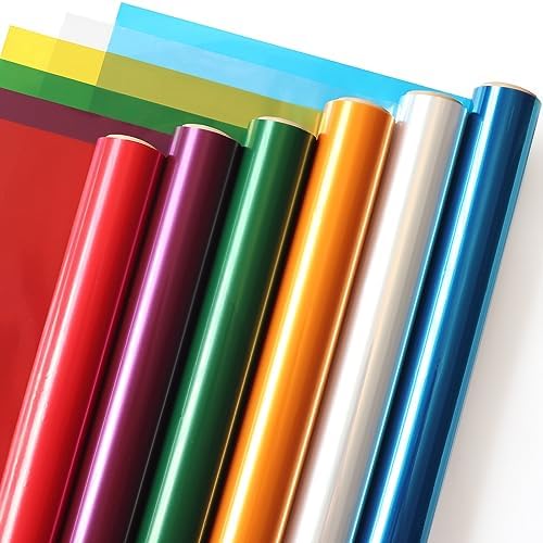 Rollo de Celofán Transparente de Colores SYOGUA - 6 Colores, 34 in x 16.4 ft - Celofán Rojo, Morado, Verde, Dorado, Azul y Transparente para Regalos, - imagen 1