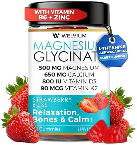 Gomitas de Magnesio Glycinate WELVIUM con Ashwagandha y L-Theanina - Suplemento de 500mg para Soporte Muscular, Inmunológico y Óseo, Masticables - imagen 1