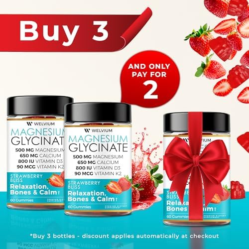 Gomitas de Magnesio Glycinate WELVIUM con Ashwagandha y L-Theanina - Suplemento de 500mg para Soporte Muscular, Inmunológico y Óseo, Masticables - imagen 6