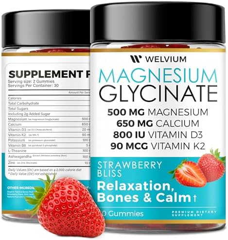 Gomitas de Magnesio Glycinate WELVIUM con Ashwagandha y L-Theanina - Suplemento de 500mg para Soporte Muscular, Inmunológico y Óseo, Masticables - imagen 8