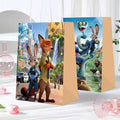 12 PZS de bolsas de regalo temáticas de Zootopia 2. Hechas de papel kraft con asas, ideales para dulces y bocadillos en fiestas y festivales. - imagen 1
