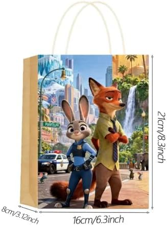 12 PZS de bolsas de regalo temáticas de Zootopia 2. Hechas de papel kraft con asas, ideales para dulces y bocadillos en fiestas y festivales. - imagen 2