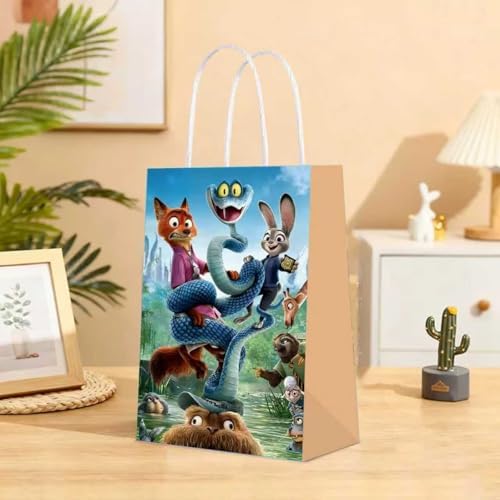 12 PZS de bolsas de regalo temáticas de Zootopia 2. Hechas de papel kraft con asas, ideales para dulces y bocadillos en fiestas y festivales. - imagen 4