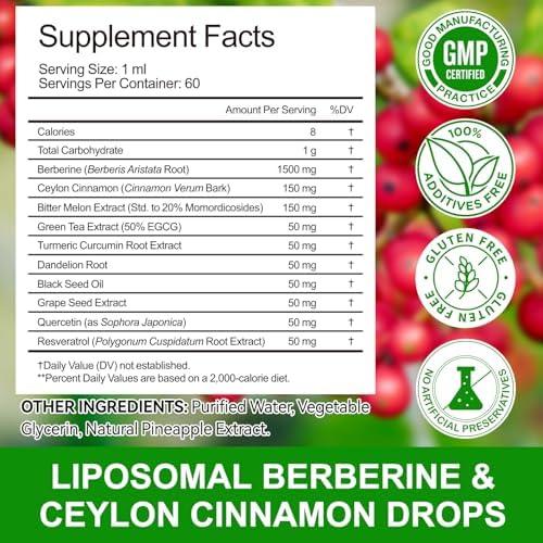 Suplemento Líquido de Berberina 60ml con Canela de Ceilán, Extracto de Cúrcuma, Melón Amargo, Apoyo Inmunológico y Digestivo - imagen 5