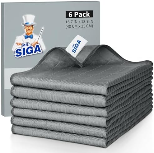 Paquete de 6 Paños de Microfibra Ultra Fina MR.SIGA para Limpieza de Cristales, Sin Pelusa y Sin Rayas, Color Gris, Tamaño 34 x 39 cm - imagen 1