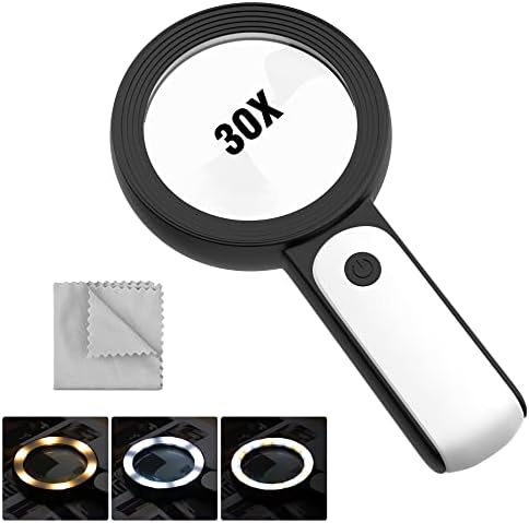 Lupa MoKo con Luz, 30X, Lupa de Mano Grande Iluminada con 18 LED y 3 Modos para Lectura, Monedas, Joyería y Exploración, Color Negro - imagen 1