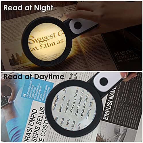 Lupa MoKo con Luz, 30X, Lupa de Mano Grande Iluminada con 18 LED y 3 Modos para Lectura, Monedas, Joyería y Exploración, Color Negro - imagen 5