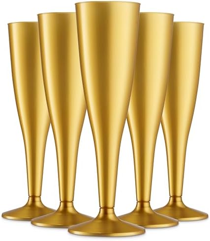 Munfix 30 Piezas de Copas de Champagne de Plástico Doradas - Vasos Desechables de 5 Oz para Brindis - Copas para Bodas y Cócteles - imagen 1