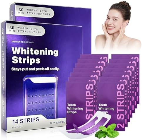 Tiras Blanqueadoras Moradas 2PC, 14 Tiras (28) por paquete, Resultados Duraderos, Seguras para el Esmalte y de Baja Sensibilidad, Tecnología - imagen 1