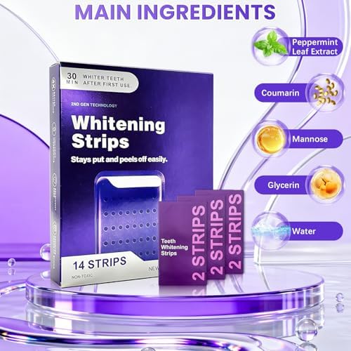 Tiras Blanqueadoras Moradas 2PC, 14 Tiras (28) por paquete, Resultados Duraderos, Seguras para el Esmalte y de Baja Sensibilidad, Tecnología - imagen 4