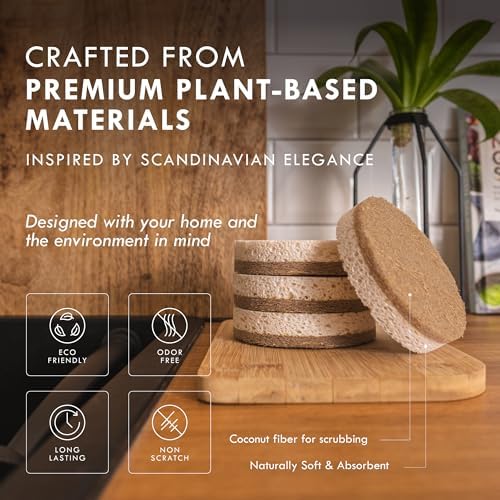 Esponjas de Cocina Orgánicas Bluum 6 Piezas – Esponjas No Tóxicas para Platos, Set Natural de Esponjas de Celulosa y Fibra de Coco, Biodegradables y - imagen 2