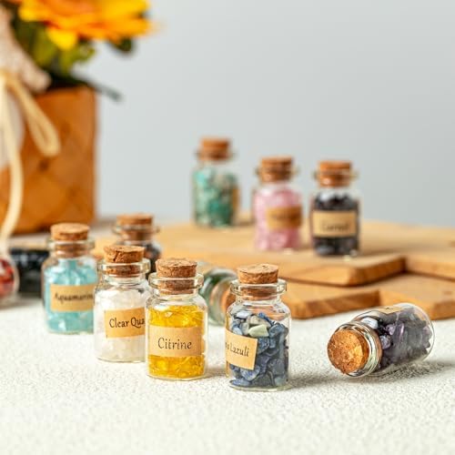 KHOCOEE Set de 12 Botellas de Gemas, Chips de Cristales y Piedras Sanadoras, Cristales para Chakras, Set de Gemas para Wicca y Hechicería - imagen 2