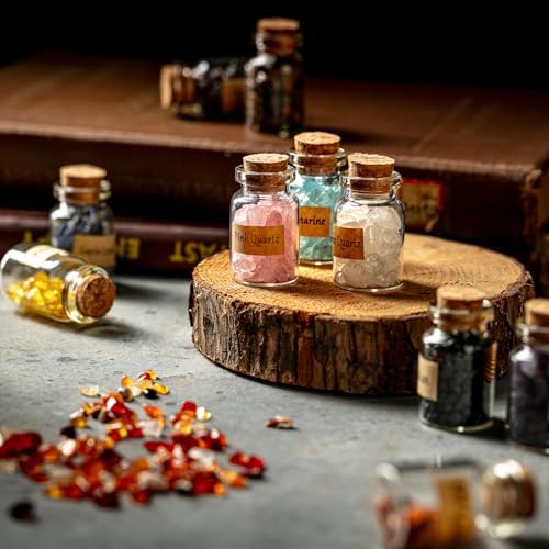 KHOCOEE Set de 12 Botellas de Gemas, Chips de Cristales y Piedras Sanadoras, Cristales para Chakras, Set de Gemas para Wicca y Hechicería - imagen 5