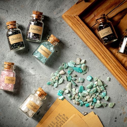 KHOCOEE Set de 12 Botellas de Gemas, Chips de Cristales y Piedras Sanadoras, Cristales para Chakras, Set de Gemas para Wicca y Hechicería - imagen 6