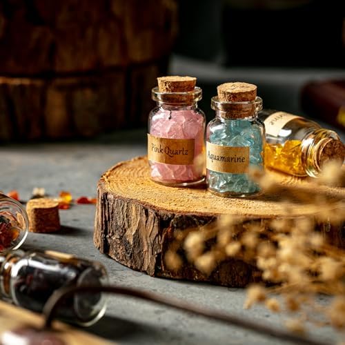 KHOCOEE Set de 12 Botellas de Gemas, Chips de Cristales y Piedras Sanadoras, Cristales para Chakras, Set de Gemas para Wicca y Hechicería - imagen 8