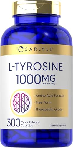 Cápsulas de L-Tirosina Carlyle 1000mg | 300 Contenido | Grado Terapéutico | Suplemento No GMO y Sin Gluten para Hombres y Mujeres - imagen 1