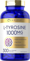 Cápsulas de L-Tirosina Carlyle 1000mg | 300 Contenido | Grado Terapéutico | Suplemento No GMO y Sin Gluten para Hombres y Mujeres - imagen 1