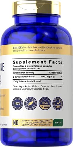 Cápsulas de L-Tirosina Carlyle 1000mg | 300 Contenido | Grado Terapéutico | Suplemento No GMO y Sin Gluten para Hombres y Mujeres - imagen 2